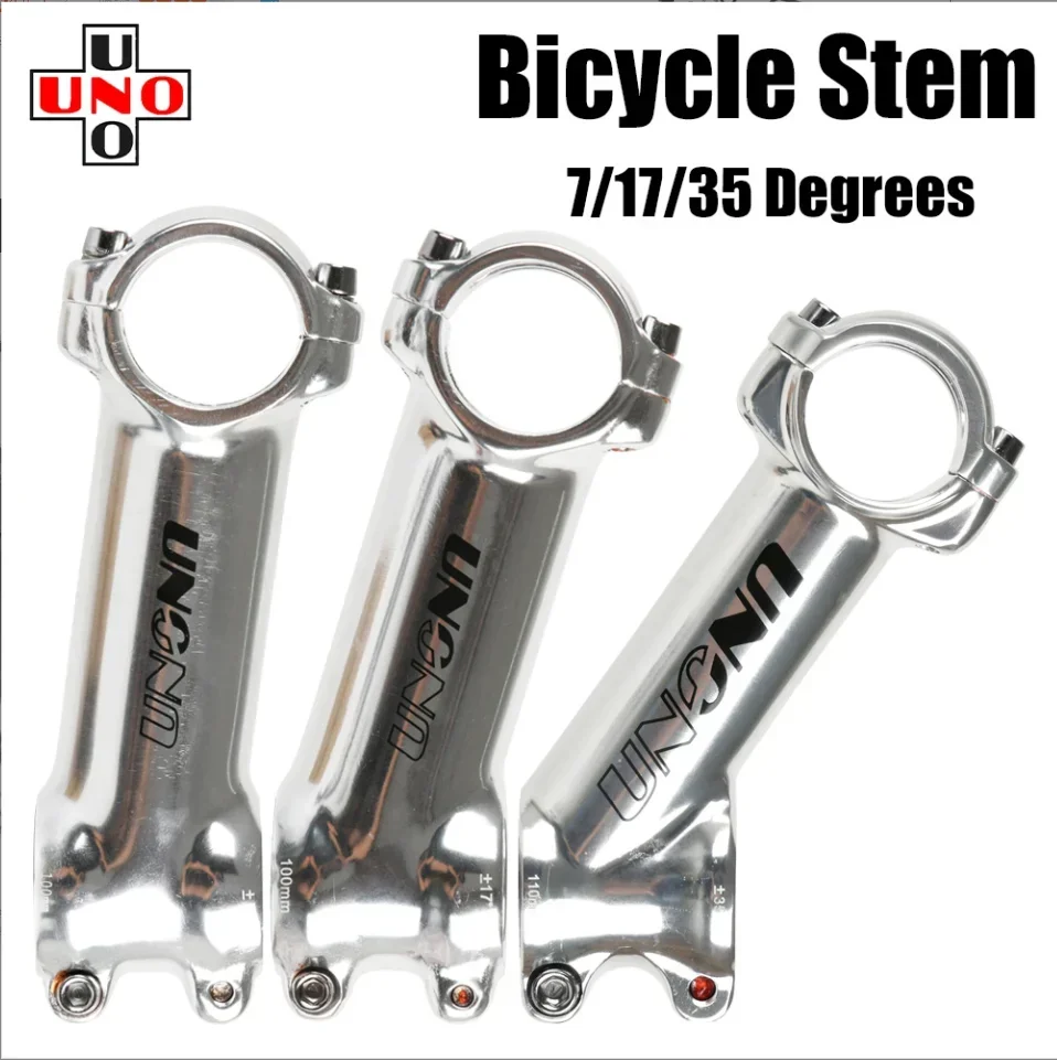 UNO Silver Bike Stem 7/17/ 35 Degrees 60/70/80/90/100/110/120/130mm MTB Road City Bike Handlebar Riser Ultralight Bicycle Stem