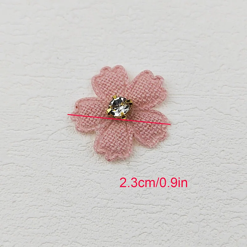Blume mit Strass-Applikation für Kleidung, Aufnäher zum Aufnähen auf Hüte, zum Basteln von Haarspangen, als Schleifendekoration, 2,3 cm, 50 Stück. – Detail 2