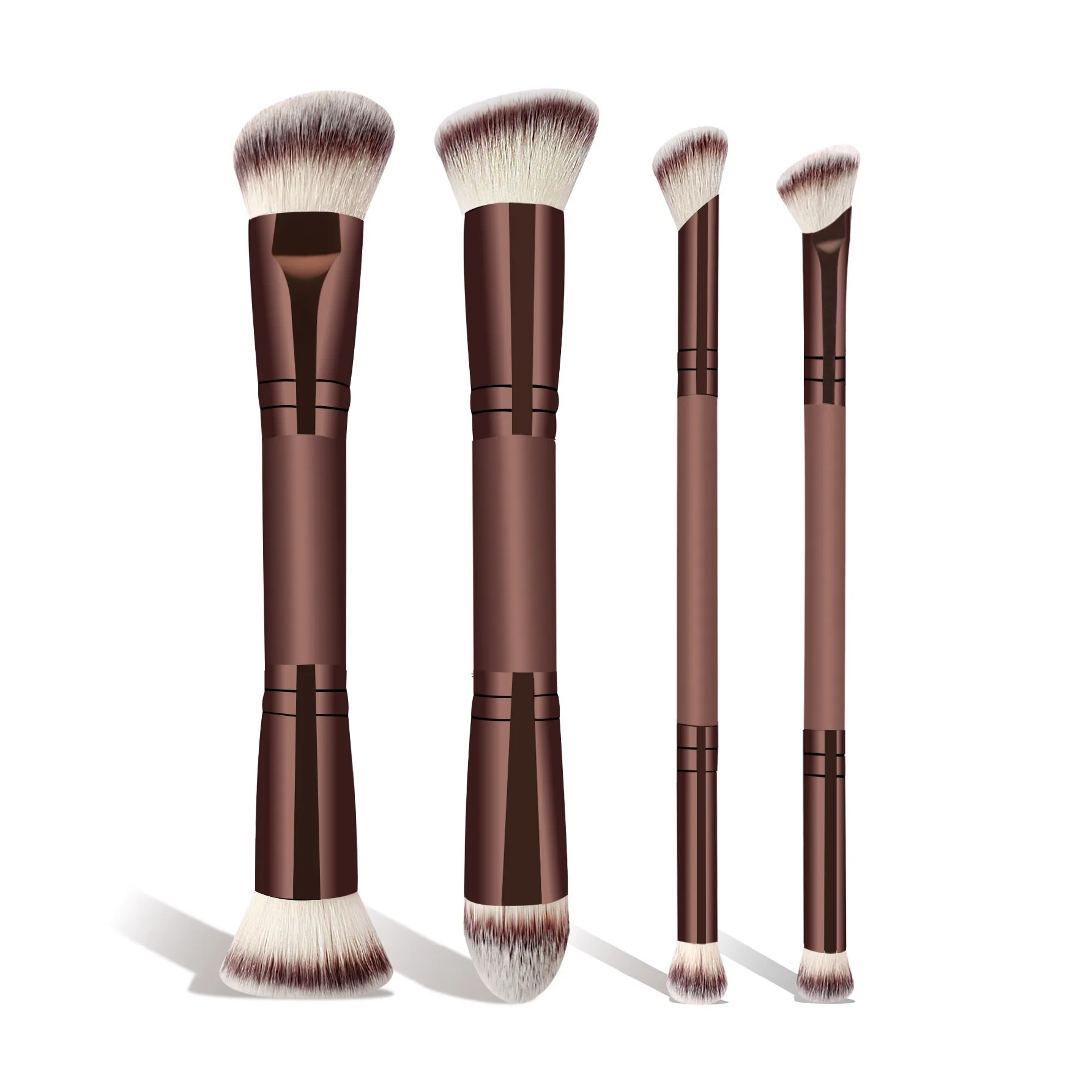 4 Double-Ended Multifunctional Makeup Brushes, Including Foundation Brush, Blush Brush, Loose Powder Brush, Contour Brush, and Eyeshadow Brush, Are Beauty Tools Specially Designed for Women Easy to Carry