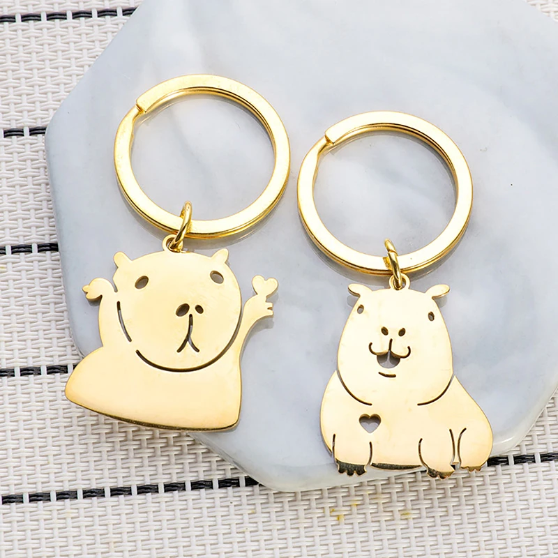 Cartoon Capybara Animal Keychain Creative Cute Bag Accessories Keychain Bag Car Stainless Steel Keychain Funny Cute Keychain