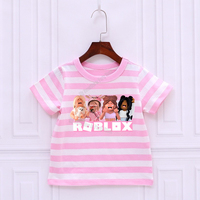 ROBLOX Girls Pink Stripe T Shirt Baby Summer Children's Stripe Short Sleeve Tops Pure Cotton Stripe T-shirt  Kid Clothes 2025