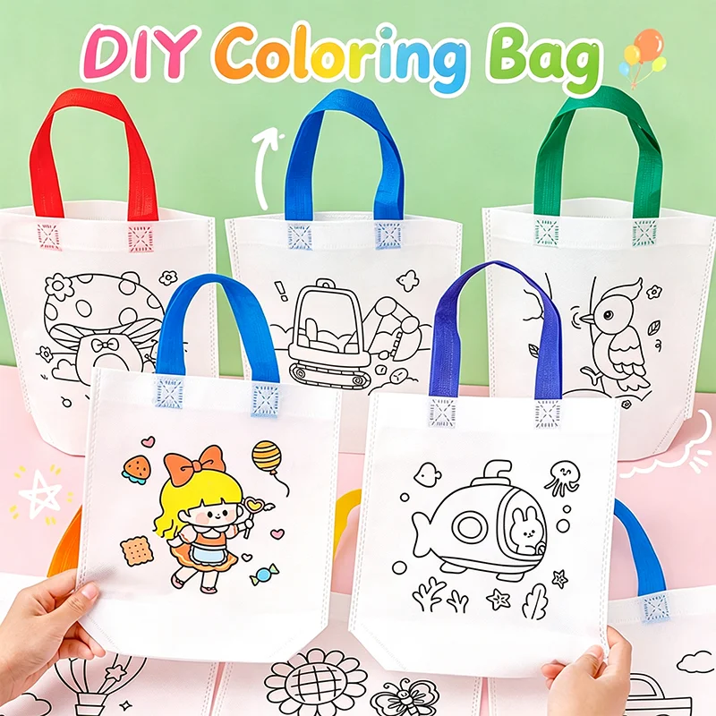 DIY Graffiti Bags with Coloring Marker Painting Non-Woven Gift Bags For Kids Arts Crafts Color Filling Drawing Toys For Boy Girl