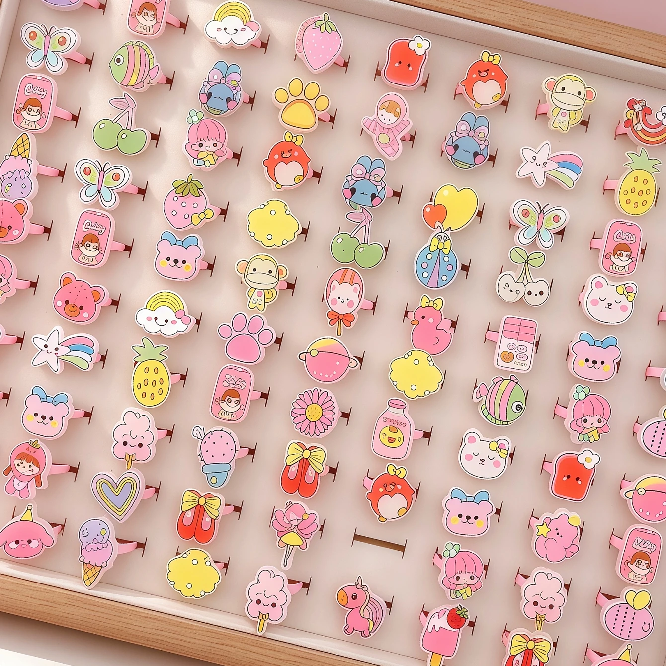 15/25/35/50/100/200Pieces Cute Cartoon Fruit Animal Rings Set For Children Girls Mix Style Fashion Daily Jewelry Party Gifts