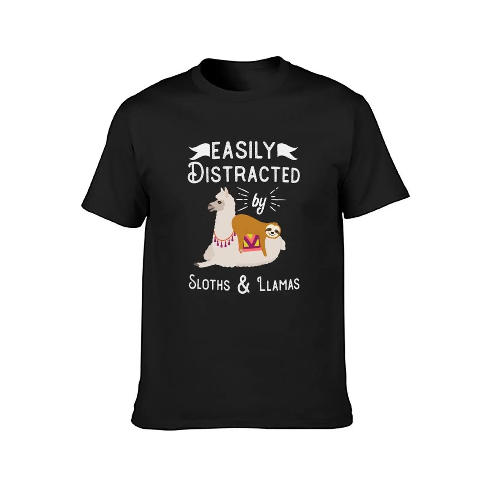 Easily Distracted By Sloths And llamas product T-Shirt blacks customs design your own mens champion t shirts