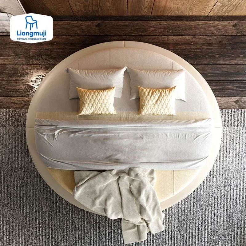 سرير مستدير مصمم فريد من نوعه بحجم كينغ مزدوج وخفيف الوزن سرير زفاف فاخر عصري عالي الجودة أثاث سرير Cama De Casal