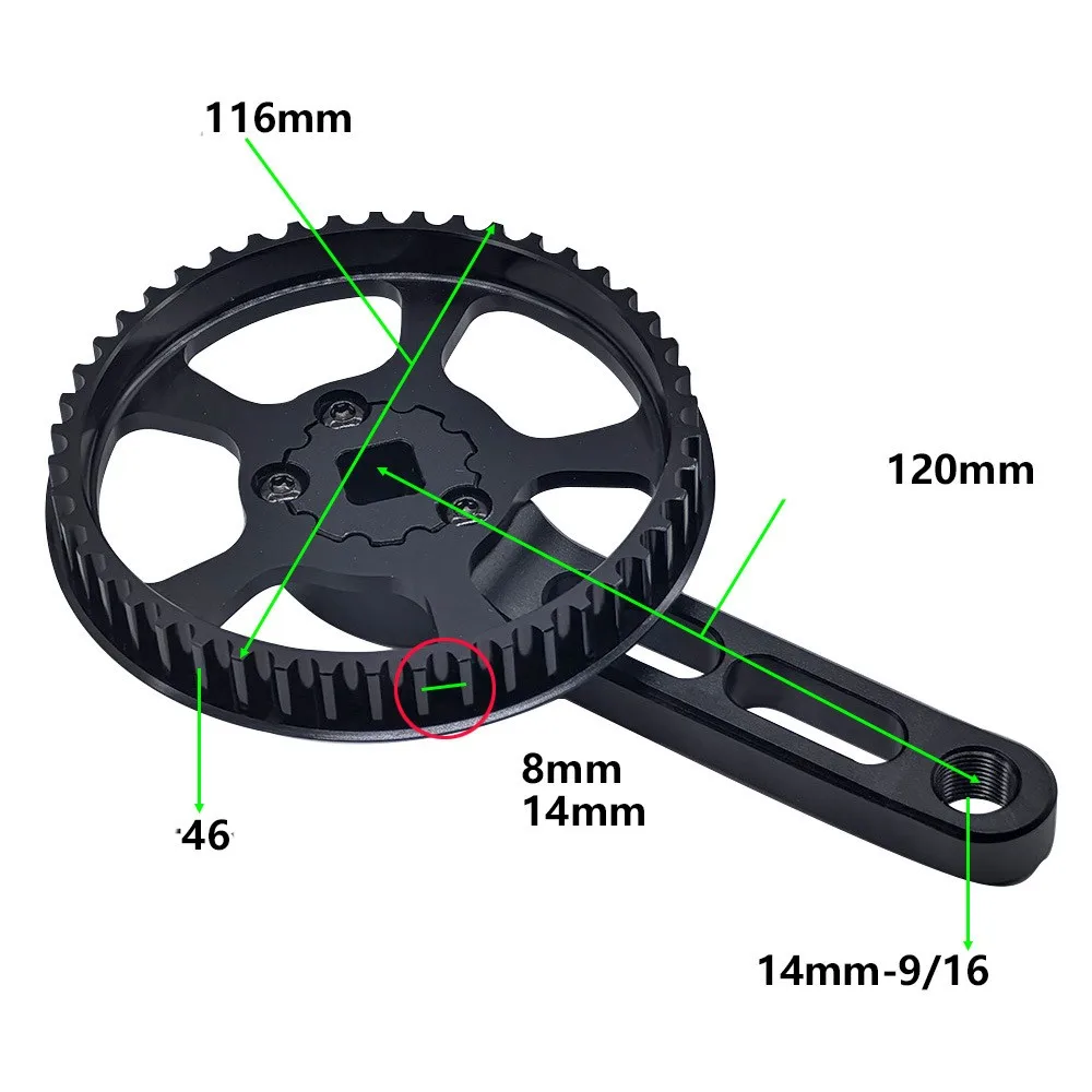 For Bike Upgrading Black Alloy Bicycle Crank Bicycle Crank HTD-8M-12 System Alloy 6061 Material 46 Tooth Count