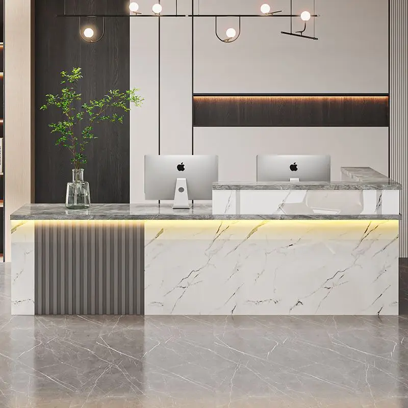 مكاتب استقبال مطعم Led تصميم عيادة كبيرة مكاتب استقبال أمامية حديثة أمين الصندوق أثاث Biurko Do Recepcja الفاخر