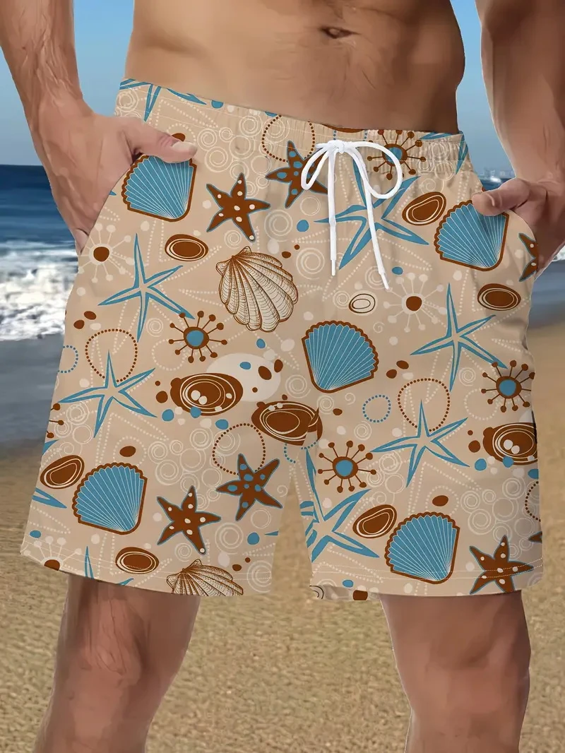 Hawaiian-style fish-patterned 3D-printed men's swim trunks, suitable for summer casual swimwear, outdoor travel, and surfing.