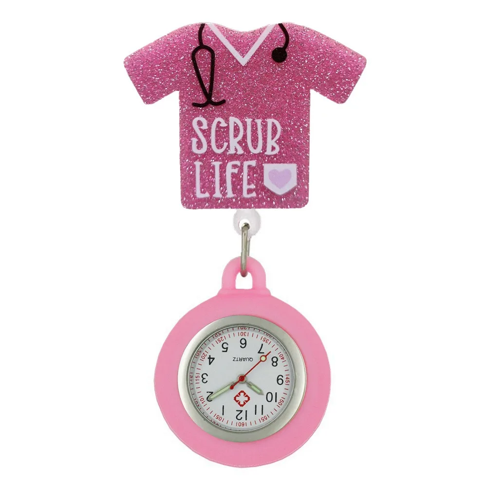 Glitter Retractable Retractable Pocket Watch Multi-functional Clip-On Nurse Watch Silicone Cartoon Glitter Badge Reel Unisex