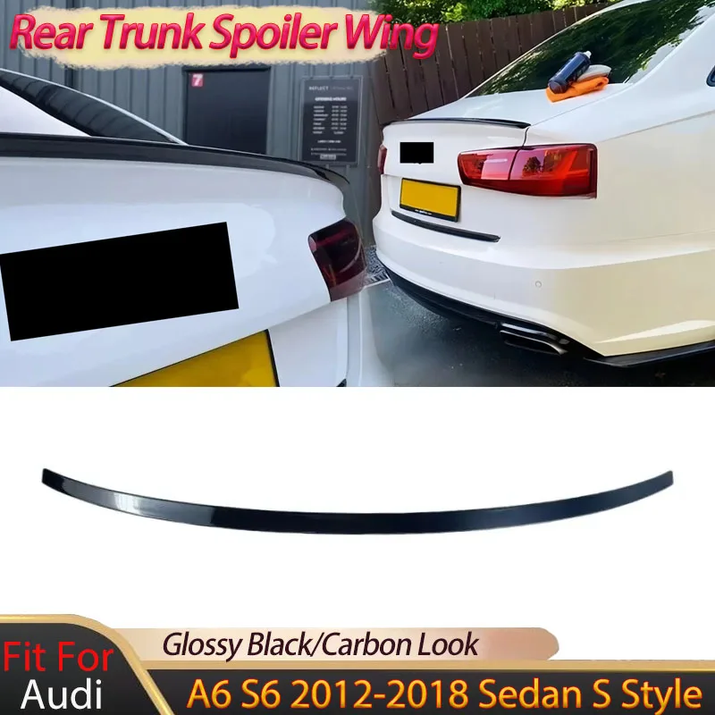 

Car Rear Trunk Spoiler Wing Lip for Audi A6 S6 2012-2018 Sedan S Style Rear Trunk Lid Tail Fin Body Kits Tuning Guard Trim