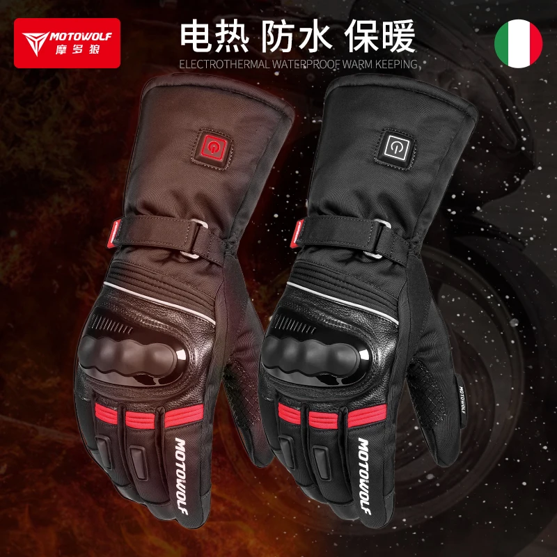 

Motorcycle Heating Gloves Skiing Heated Gloves Waterproof Thermal Fleece Windproof Leather Touch Screen Motocross Thermal Gloves