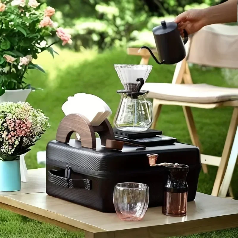 Portable Outdoor Coffee Maker Set with ABS Material, Manual Glass Pour Over Coffee Kit, Stainless Steel Manual Coffee Grinder
