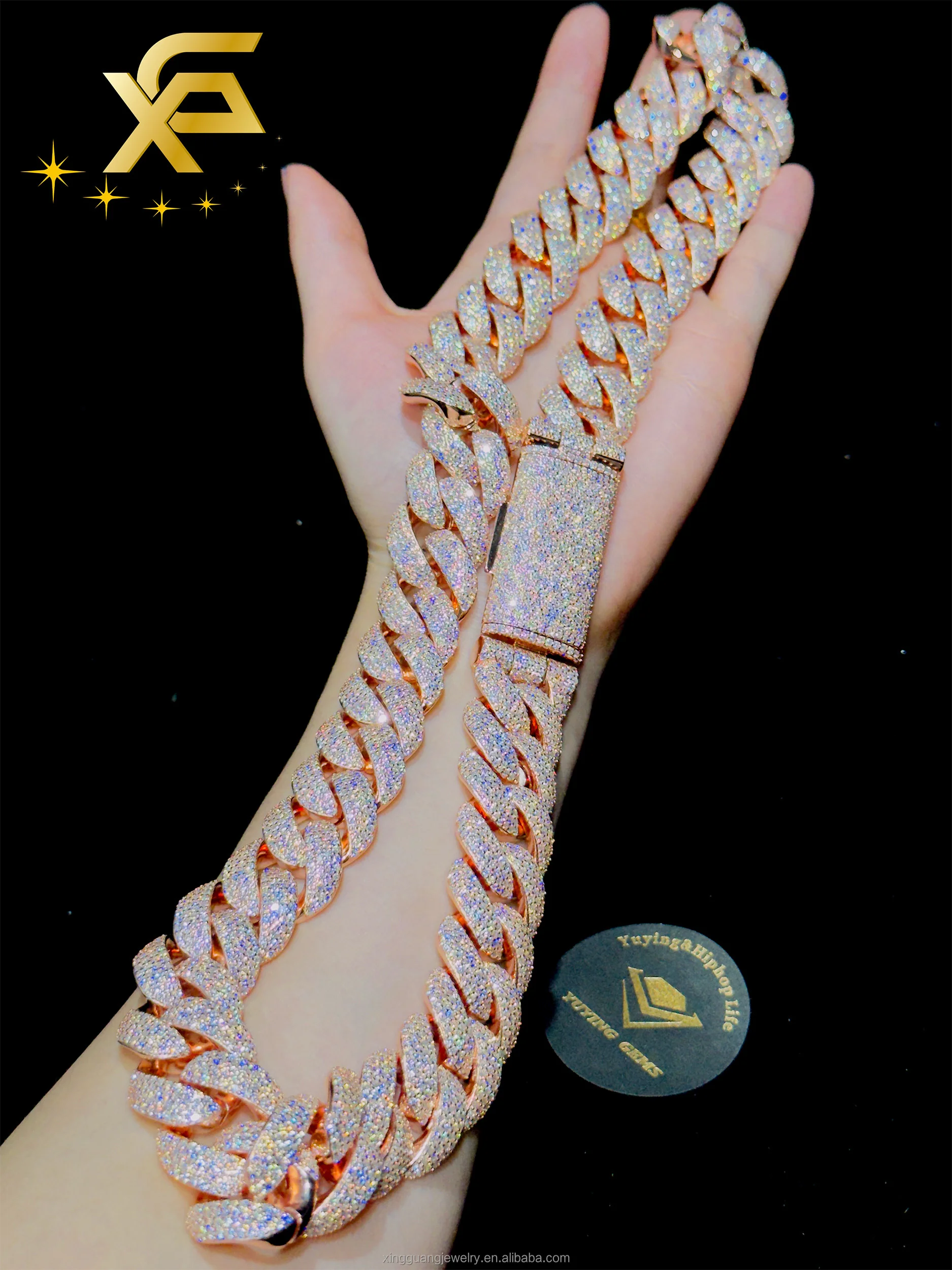XG 22mm Iced Out Diamond Cuban Chain Pass Diamond Tester Link Chain for Men Silver Fine Jewelry Necklaces Moissanite Chains...