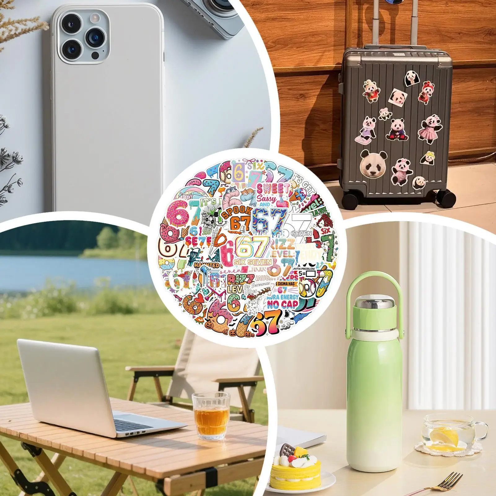 6 7 ملصقات مقاوم للماء عدد الكمبيوتر المحمول ملصق مائي 67 ملصقات ميمي للجيتار الهاتف سجل القصاصات سكيت الأمتعة مجلة المجلات #3