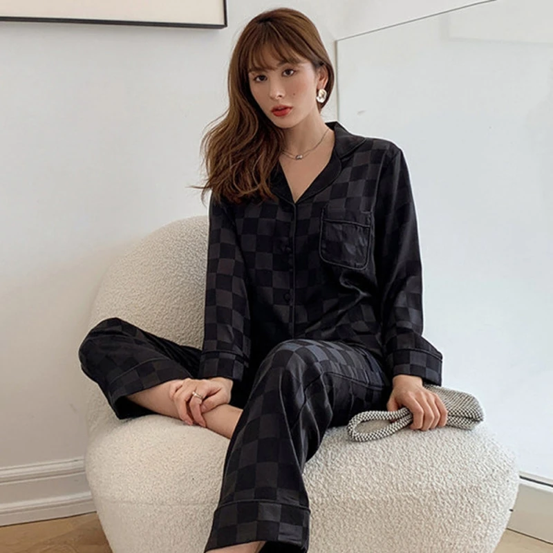 Spring Autumn Silk Pajamas for Women Faux Silk Long Sleeve New Pajama Fashion Simple Pjs Elegant Pijamas Luxury Ladies Sleepwear