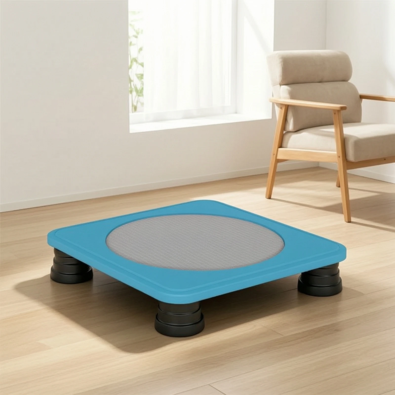 Square Trampoline with Round Mat Compact Kids Trampoline Rebounder Exercise Elastic for Toddlers, Playroom, Living Room