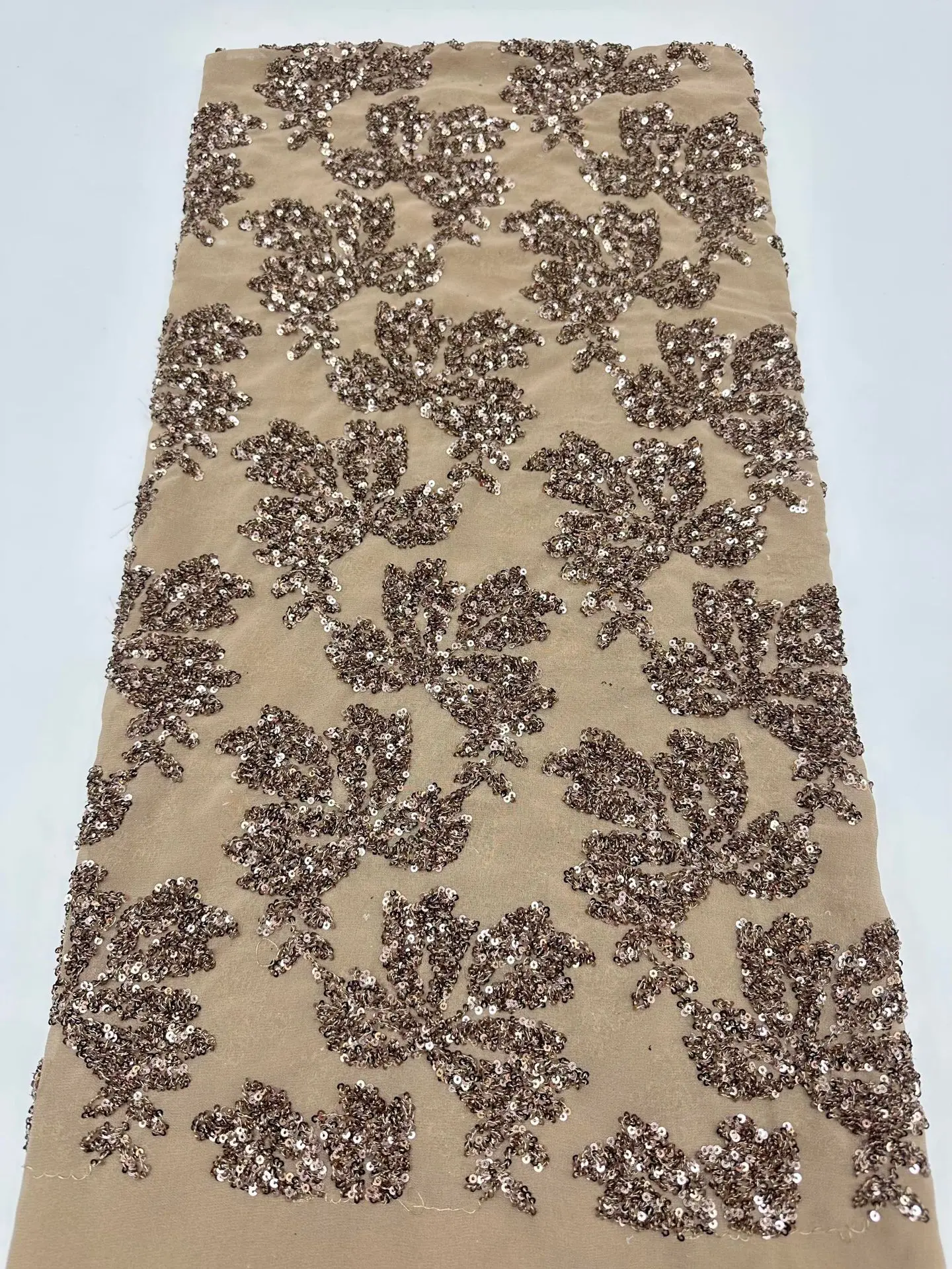 

High-end chiffon base 3D sequin floral embroidered lace fabric for wedding dresses,parties,evening gown sewing fabric
