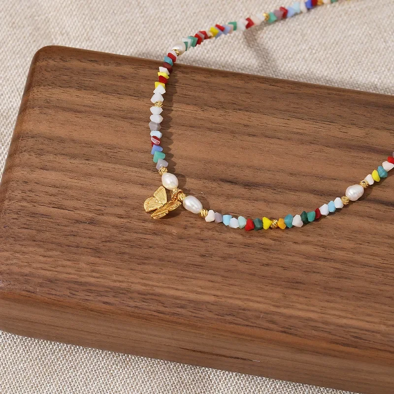 Cross-border creative jewelry fashion color rice beads pearl necklace personalized color bohemian style collarbone chain