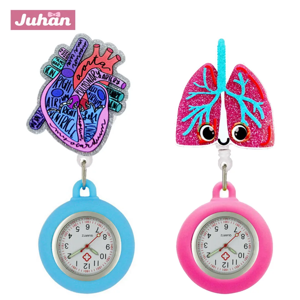 Cartoon Shiny Plastic keychain PVC Nurse Doctor Badge Reel Retractable Hospital Medical FOB Pocket Watches Clip Hang Clock Gifts