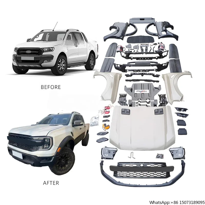 Facelift Upgrade PP Material Car Turning Front Bumper Hood Grille for Ranger 2012-2021 Upgrade to 2022 T9 Ranger Raptor Body Kit