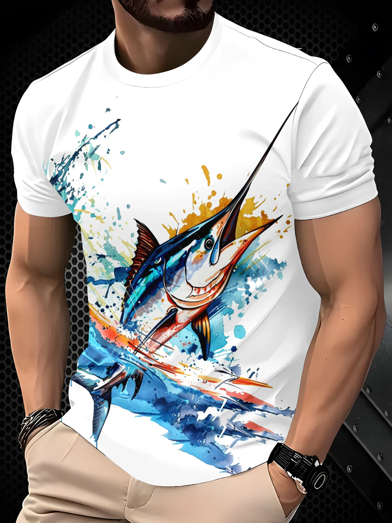 Abstract Ink Splash Marlin Art Graphic Men Short Sleeve Tee