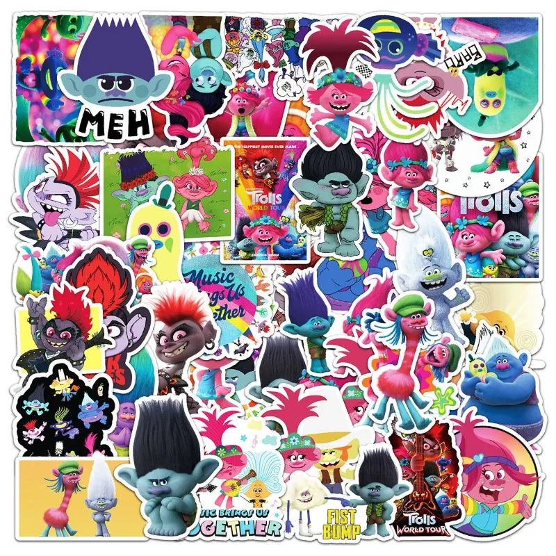 50pcs Trolls Poppy Princess anime peripheral cartoon suitcase notebook graffiti sticker creative diy decoration sticker toy