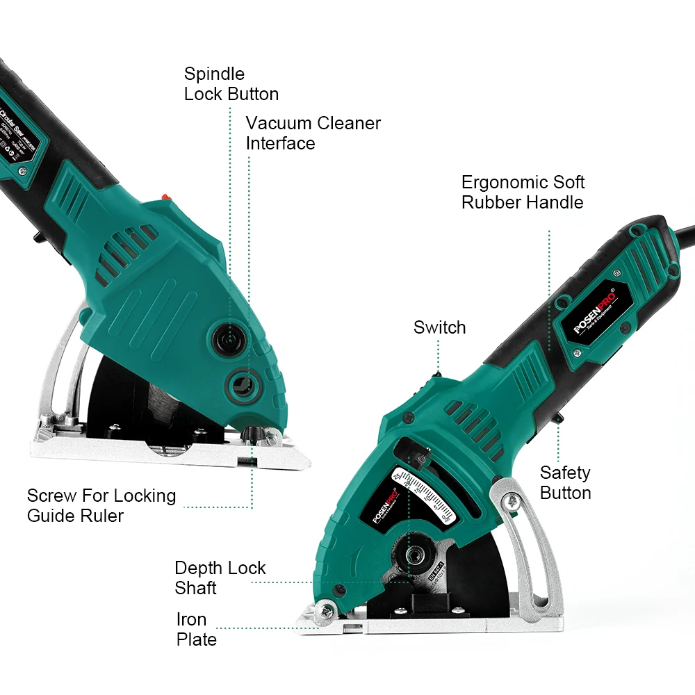 POSENPRO Electric Mini Circular Saw 700W Hand Tool Cutting Wood Metal Saw Parallel Guide Attachment Tools 3pcs Blades