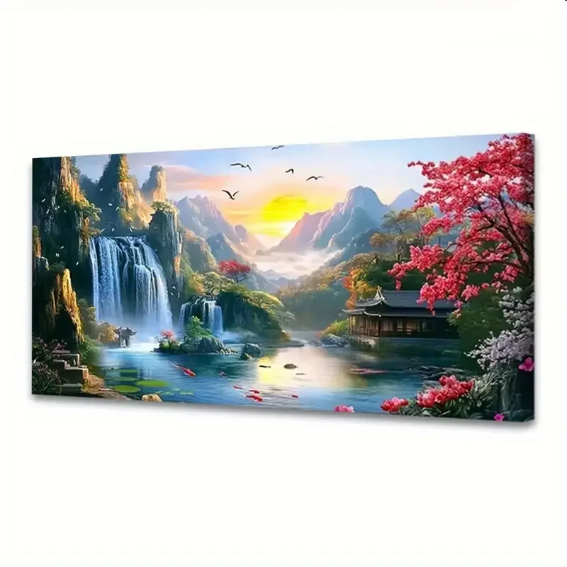

Full Square Round Diamond Painting Art Mountain Waterfall Sunrise Scenery DIY Diamond Mosaic 5D Cross Stitch Mosaic Home Decor