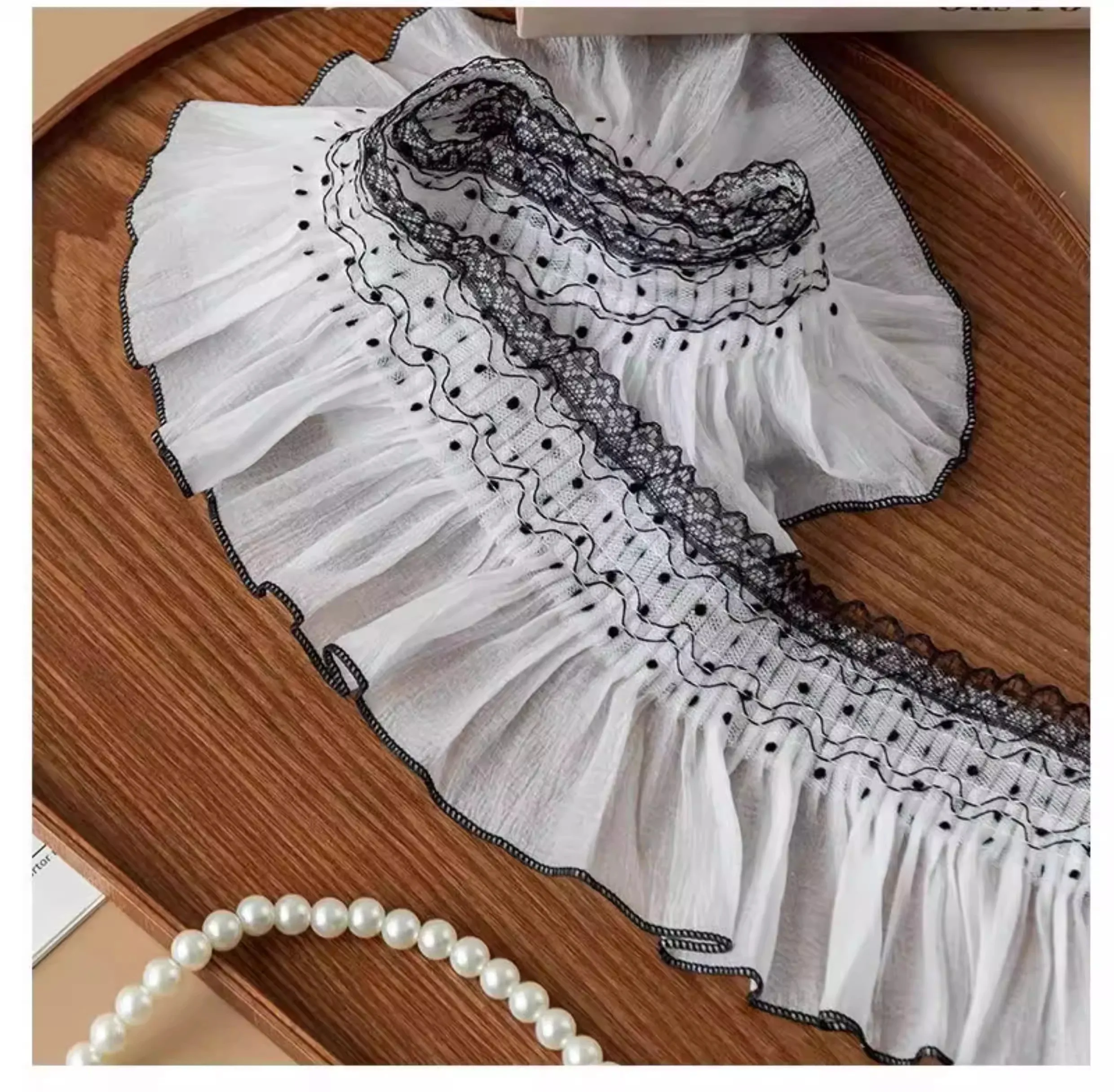 

5yard Chiffon pleated lace Ribbon Trim Craft Neckline Decor skirt,clothing,curtain Lace Collar Fabric Sewing lace trim