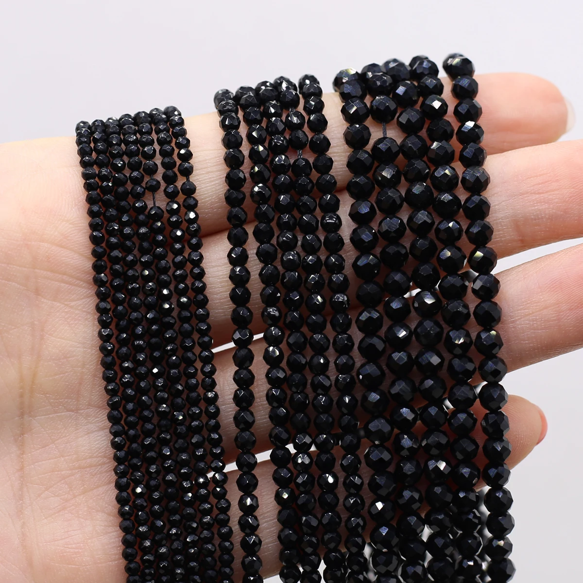 Natural Stone Faceted Beaded Black Agates Gemstone Isolation Loose Beads for Jewelry Making Diy Necklace Bracelet Accessories