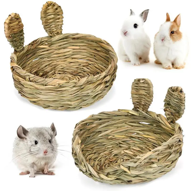 Woven Grass Small Pet House Rabbit Hamster Guinea Pig Cage Nest House Chew Toy Bed