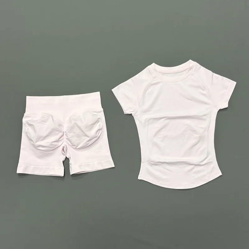 2 Piece Workout Outfit for Women HISTELLO Seamless Gym Set with Shorts - Pear Pink