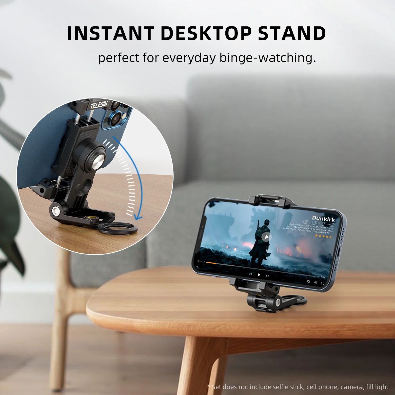 TELESIN Rotatable Mobile Phone Clip With 1/4 Screw Cellphone Holder Desk Holder Tripod Mount Desk Bracket For Samsung Iphone ﻿