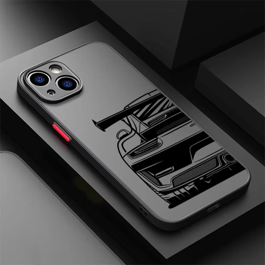 Sportwagen-stoßfeste Hülle für iPhone 17 Air 16 E 15 14 Plus 13 12 Mini 11 Pro Max, waschbar, staubdicht, Silikonkante, harte Abdeckung
