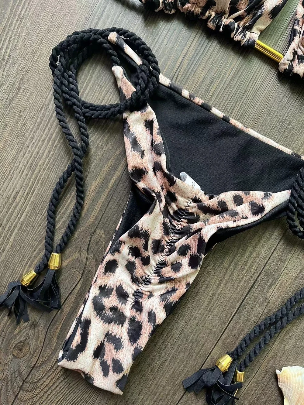 2026 Sexy Leopard Print Swimwear Women'S Split Bikini Set Woven Rope Strap Fringe Beach Women'S Two-Piece Swimsuit Bathing Suit - Image 6