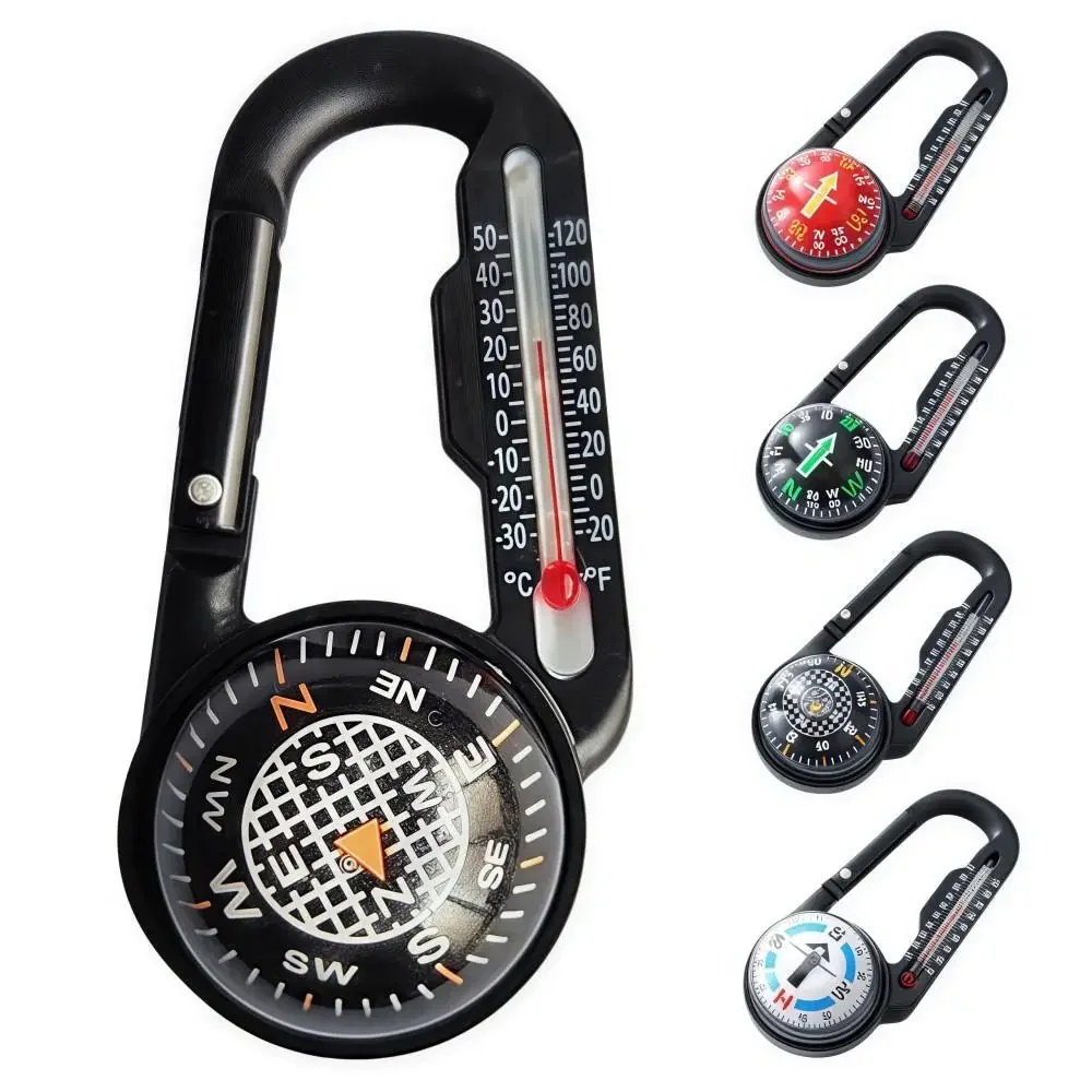 3-in1 Compass Thermometer Carabiner Multifunctional Portable Keychain Compass Sturdy Durable Mountaineering Buckle Keys Hook