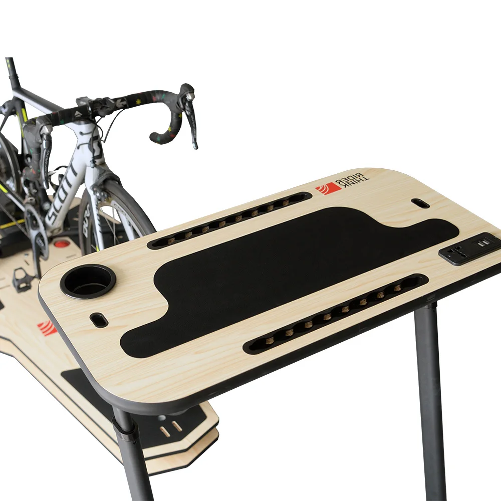 Bike Trainer Table Desk with USB/AC Socket Height Adjustable Turbo Cycle Trainer Table Desk with Wheels for Ipad/PC