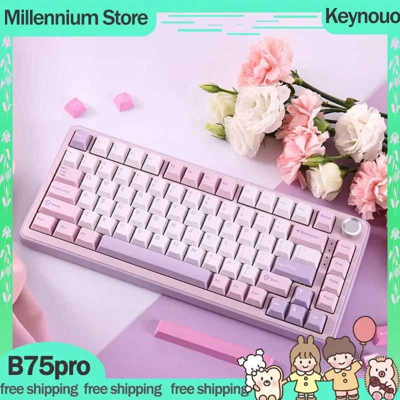 

Keynouo B75pro Mechanical Keyboard 3mode 2.4G Wireless Bluetooth Keyboard Rgb 82key Hot Swap Custom Esports Gaming Keyboard Gift