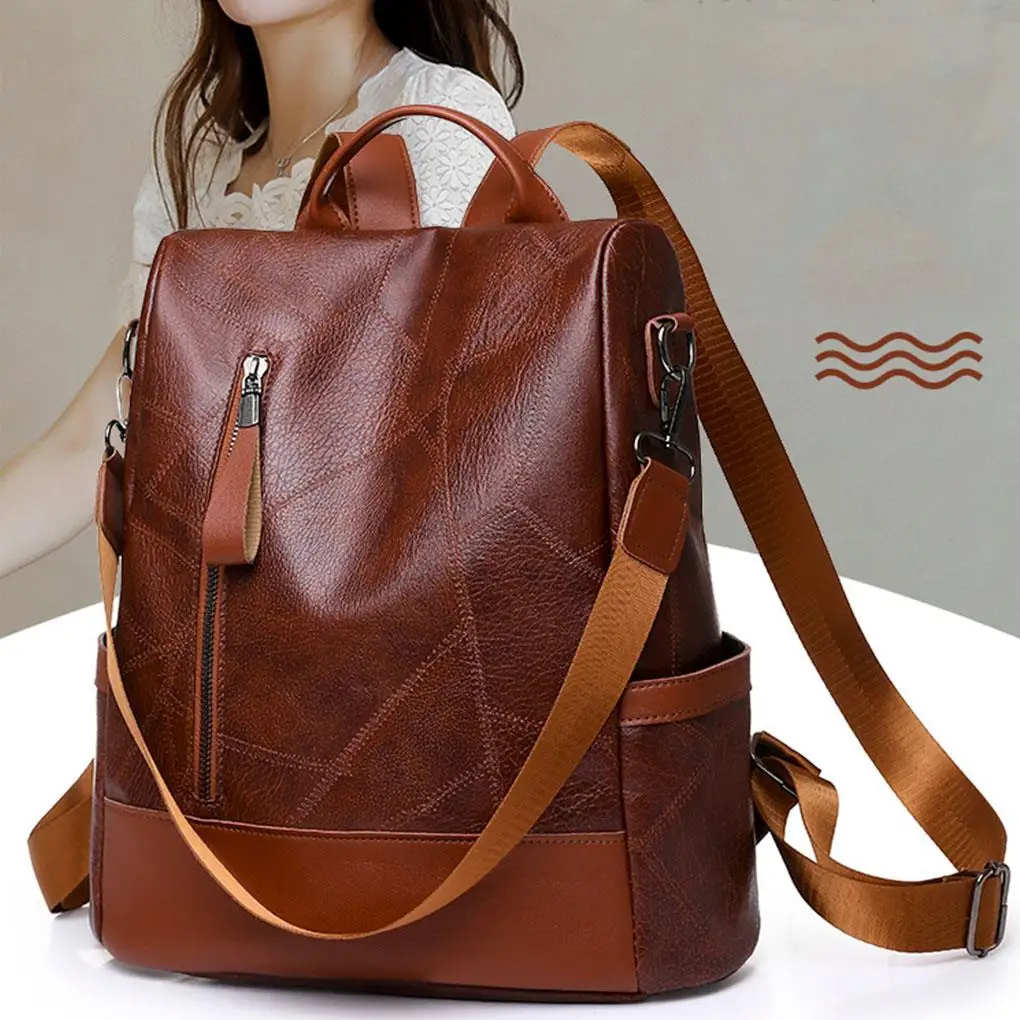 Mochila con correa de hombro ajustable para mujer, bolsos de hombro antirrobo de gran capacidad, mochila de moda Simple de PU suave de alta calidad