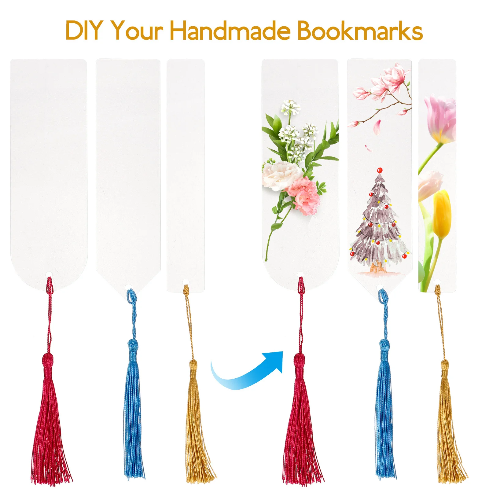 30세트 아크릴 투명 책갈피 빈 직사각형 태슬 페이지 마커 DIY 독서 액세서리 선물 책갈피