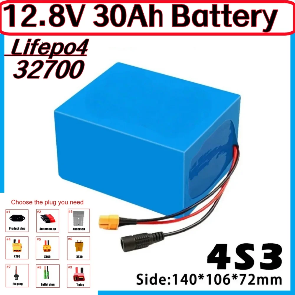 

32700 LiFePO4 Battery 12.8V 30Ah 4S3P - 40A BMS Balanced for Off-Road Vehicles/Electric Boats+14.6V 3A Charger.