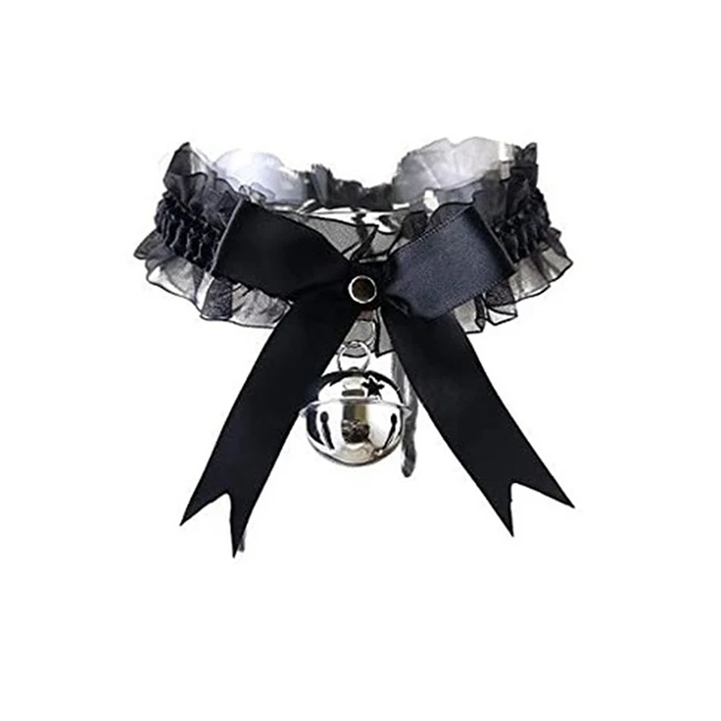 (.) Gothic Women's Sexy Necklace Bow Knot Lace Collar Pendant Small Bell Choker