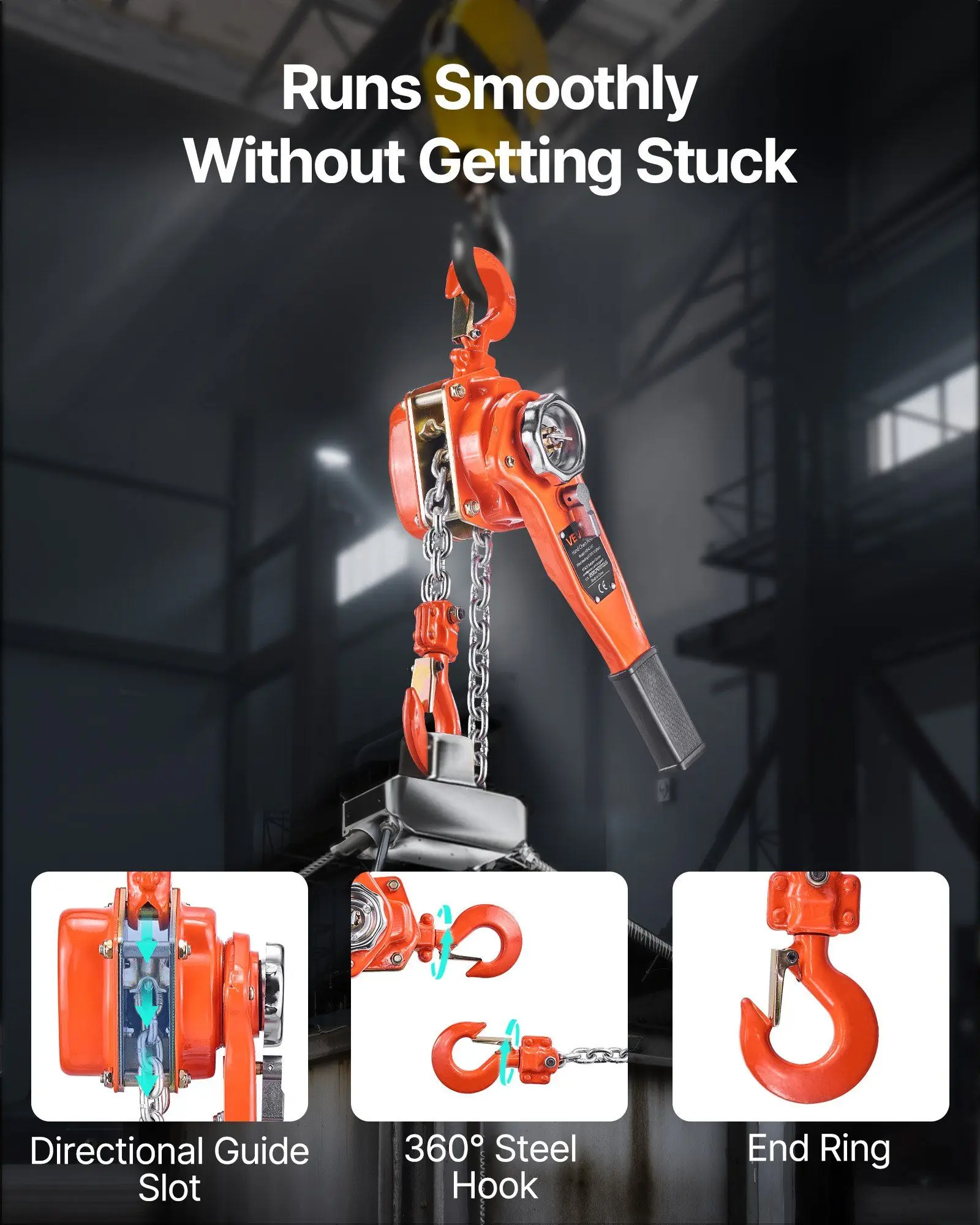 Manual Chain Hoist 3/4 Ton 20FT G80 Alloy Chain with 360° Rotating Hooks Lever Chain Hoist with Dual Pawl Mechanical Brake