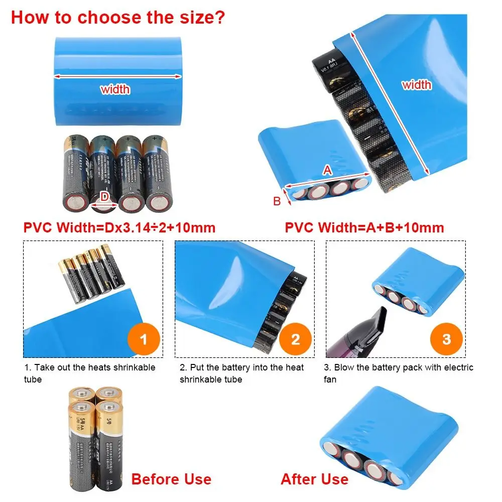 1Meter/Pack New Li-ion Wrap Heat Shrink Tube 18650 Battery Pack PVC Shrinkable Film 70-200mm Width Multi Sizes Tape Sleeves