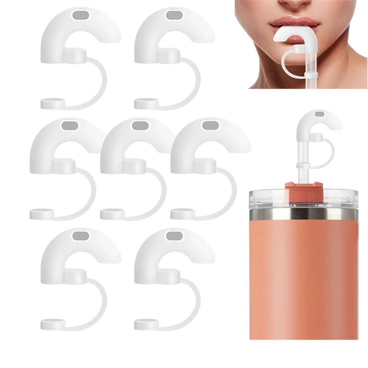 7PCS Anti-Wrinkle Straw Topper for Stanley Tumbler, Reusable Silicone Straw Stopper with Cover, Sideways Suck Design