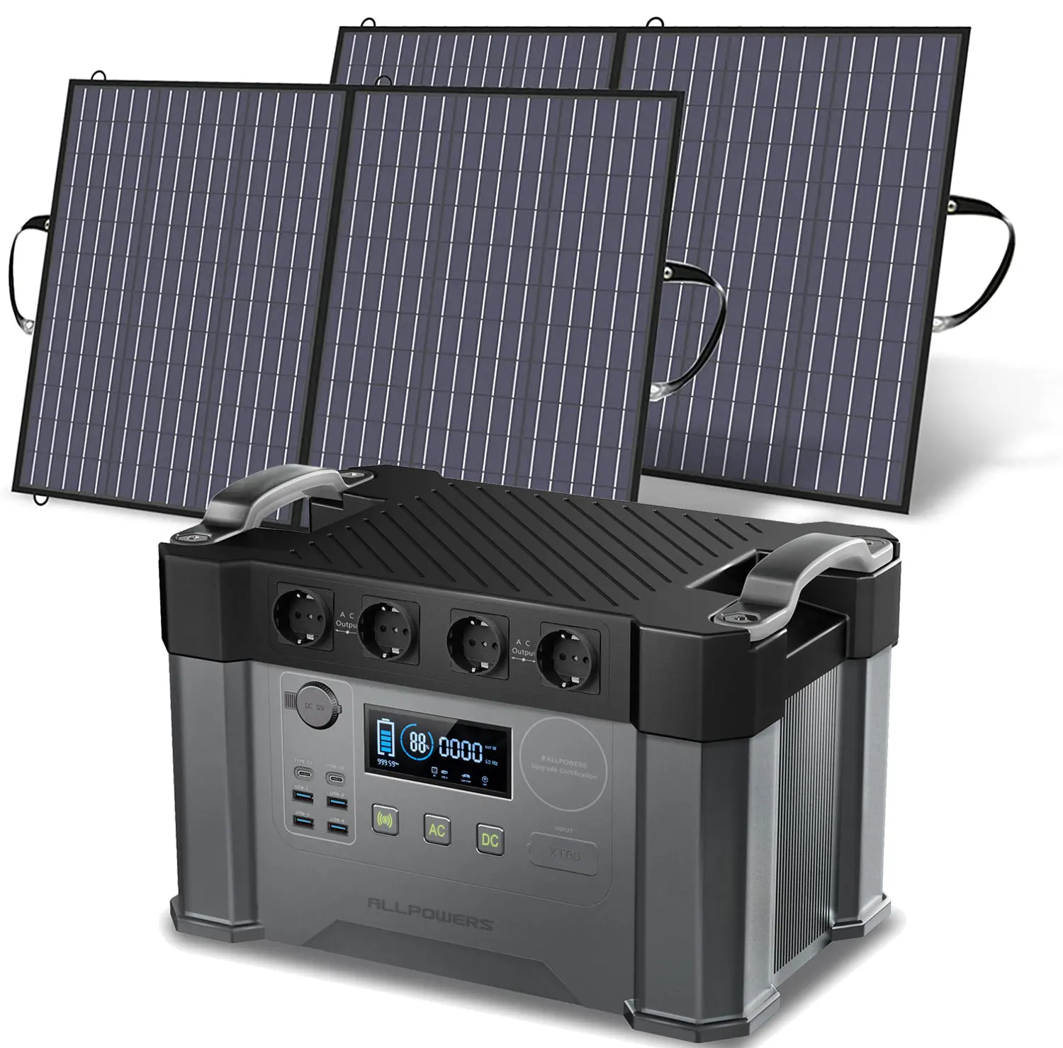 ALLPOWERS Portable Generator 2000W Battery Backup Emergency Power Suppy with 2X100W Solarpanel  for Power Outage Outdoor Camping