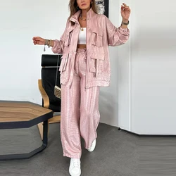 2025 Nieuwe Metallic Kleur Damesjas Set Winter Elegante Zak Winterrits Knop Vest Top Rechte Pijpen Broek 2 Delige Set