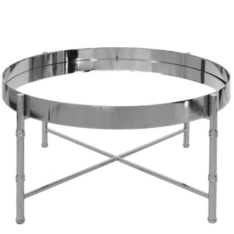 

New Chinese-style bamboo joint round electroplated gold foil m irror c offee tab le/s oft de coration design