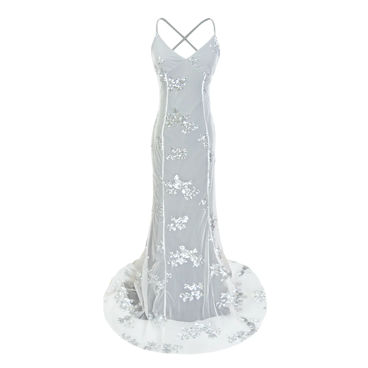 فستان شبكي مزين بالترتر عالي الجودة بقصة ضيقة ومثير بدون ظهر #3