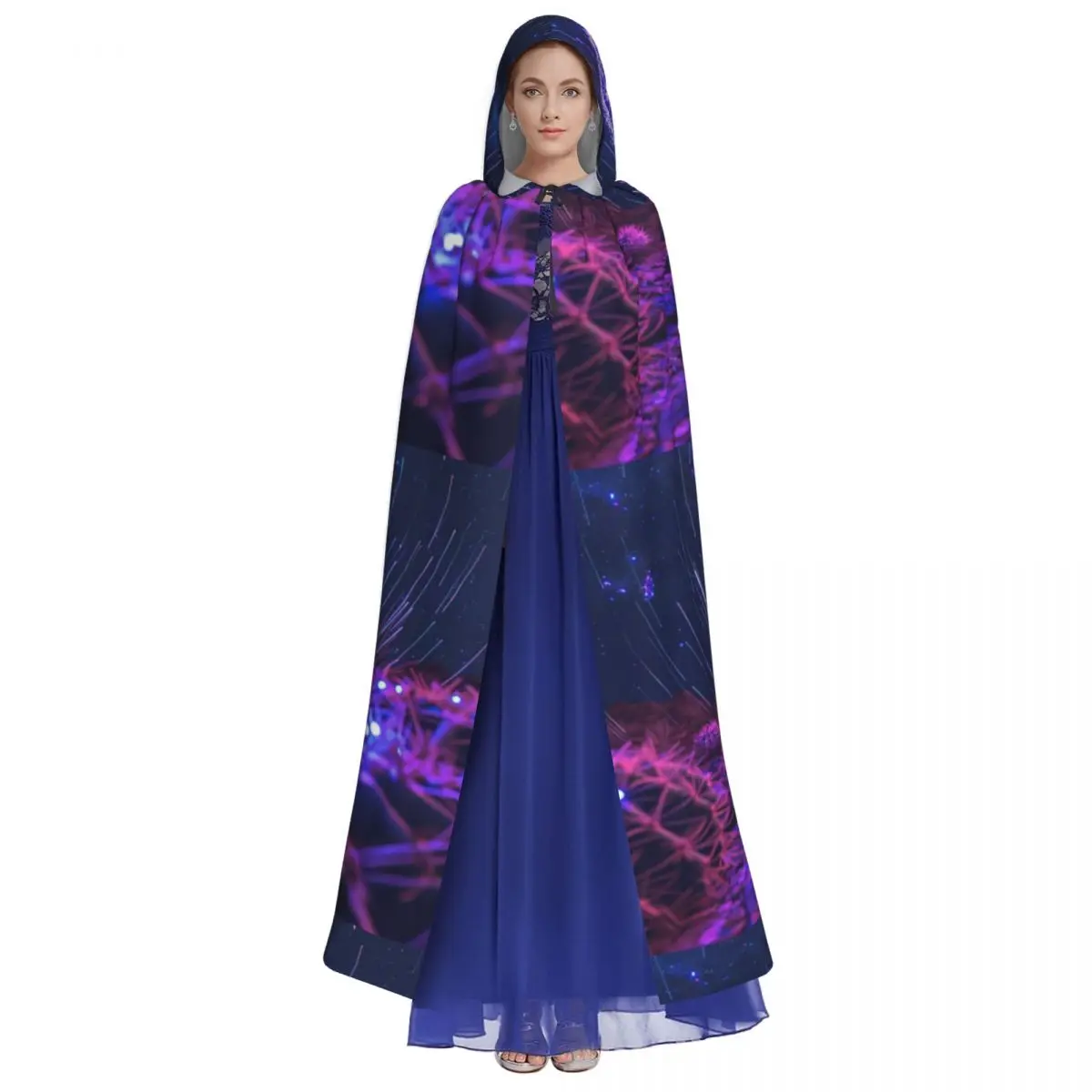 3D Vibrant Neon Cactus Hooded Cloak Polyester Unisex Witch Cape Costume Accessory